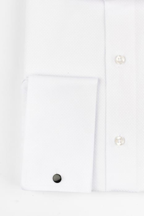 Camasa regular fit alba cu model in tesatura si manseta dubla [2]