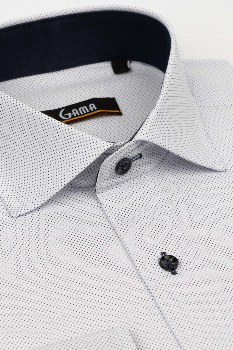 Camasa regular fit alba  cu picouri bleumarin 2XL [2]