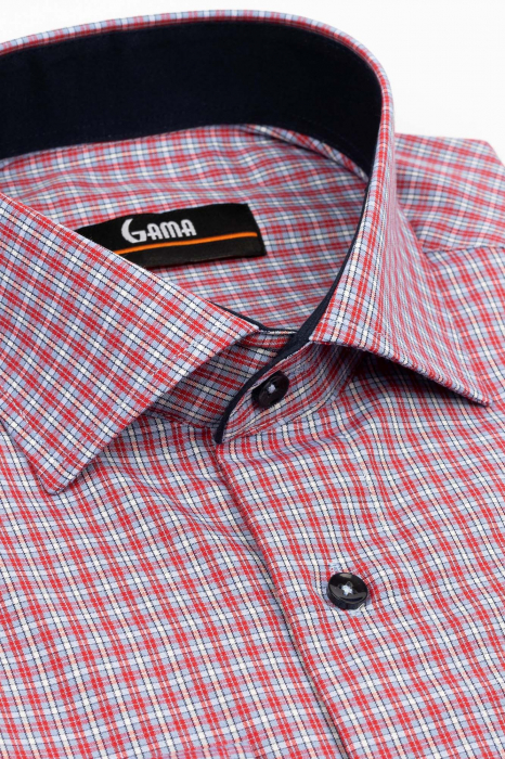 Camasa regular fit bleu cu carouri albe si rosii [3]