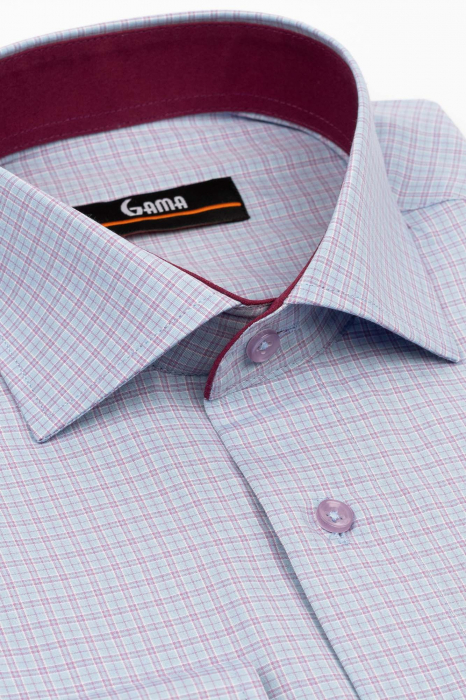 Camasa regular fit bleu cu carouri roz 3XL-4XL [3]