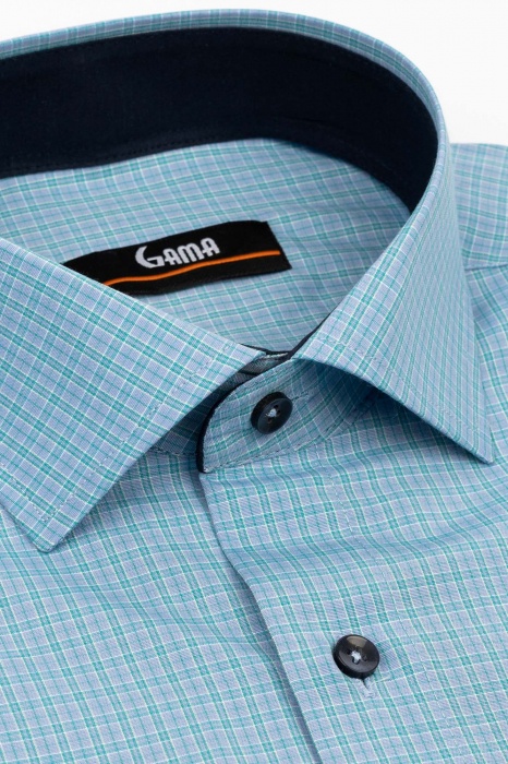 Camasa regular fit bleu cu carouri verzi [3]