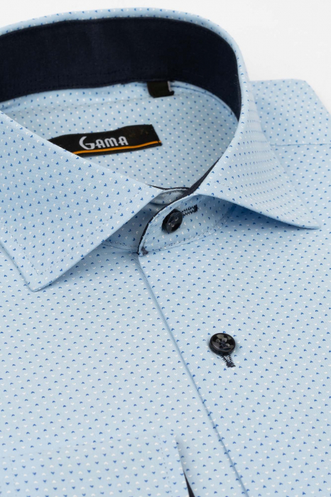 Camasa regular fit bleu cu picouri bleumarin si albe [2]