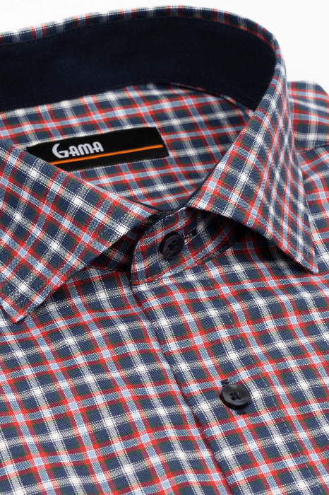 Camasa regular fit bleumarin cu carouri rosii si albe [3]