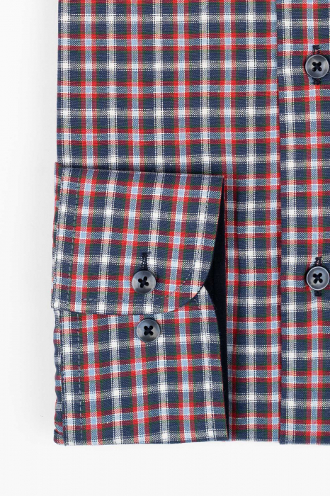 Camasa regular fit bleumarin cu carouri rosii si albe [2]