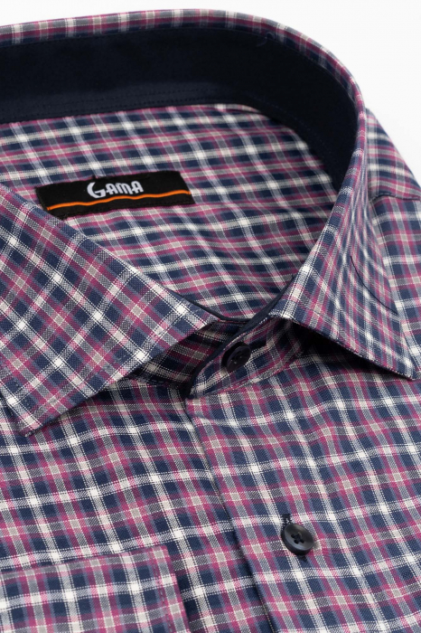 Camasa regular fit bleumarin cu carouri roz si albe 3XL-4XL [3]
