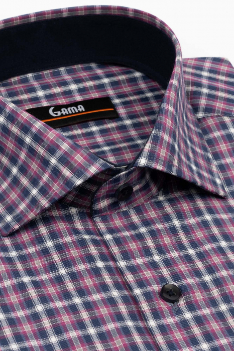 Camasa regular fit bleumarin cu carouri roz si albe [3]