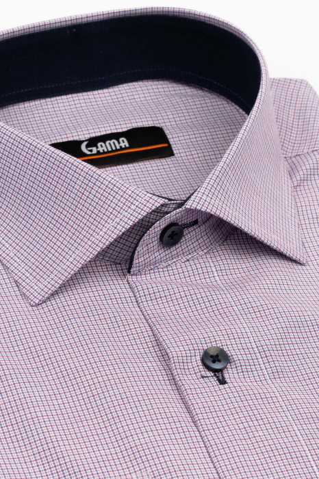 Camasa regular fit mov cu carouri mici roz [3]