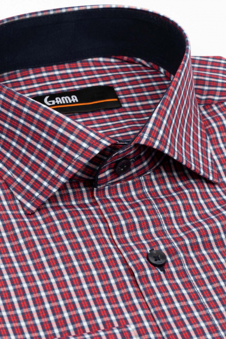 Camasa regular fit rosie cu carouri bleumarin si albe [3]