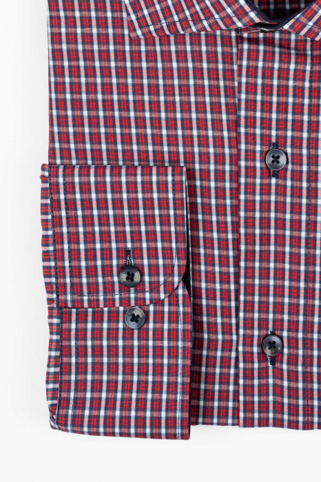 Camasa regular fit rosie cu carouri bleumarin si albe 3XL-4XL [3]