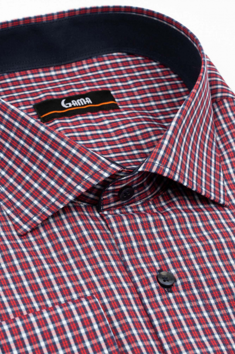 Camasa regular fit rosie cu carouri bleumarin si albe 3XL-4XL [2]