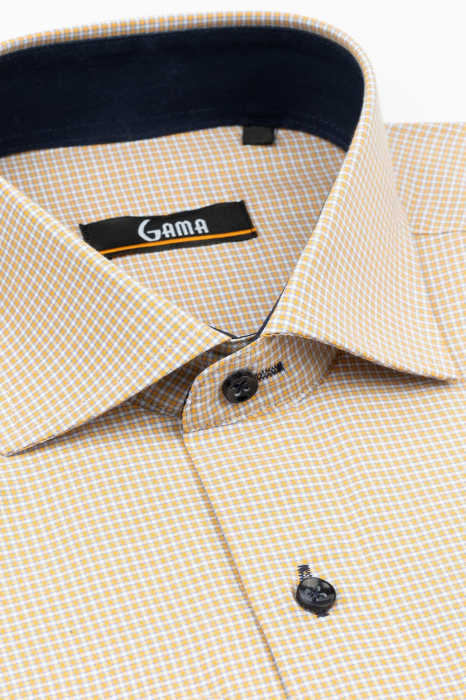 Camasa regular fit galbena cu carouri bej 2XL [3]