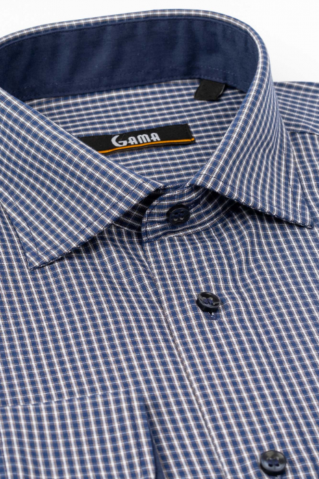Camasa regular bleumarin cu carouri gri [2]
