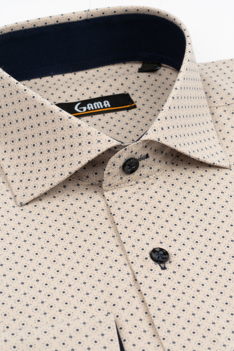 Camasa regular maro deschis cu imprimeu bleumarin [3]