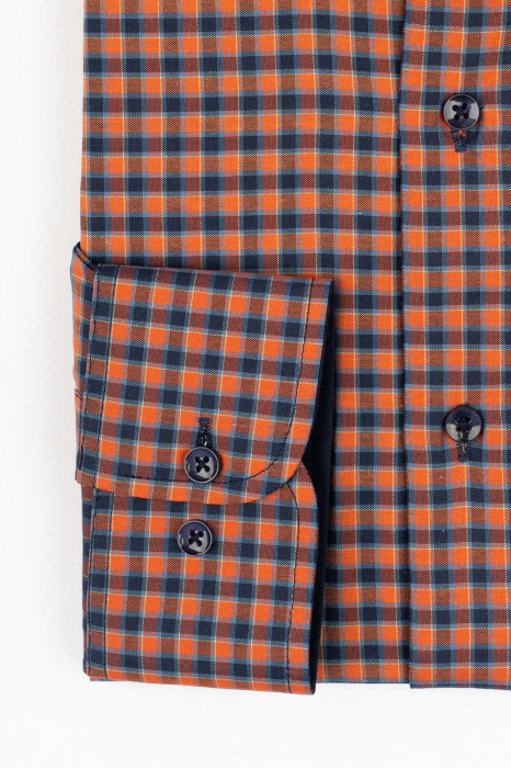 Camasa regular fit  portocalie cu carouri bleu si bleumarin [2]