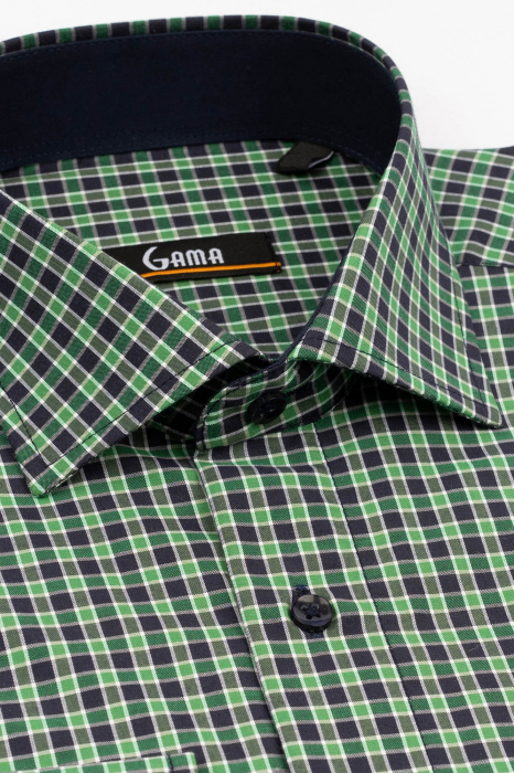 Camasa regular verde cu carouri bleumarin [3]