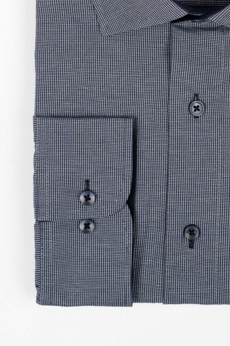 Camasa regulat fit bleumarin cu carouri mici albe  4XL [2]