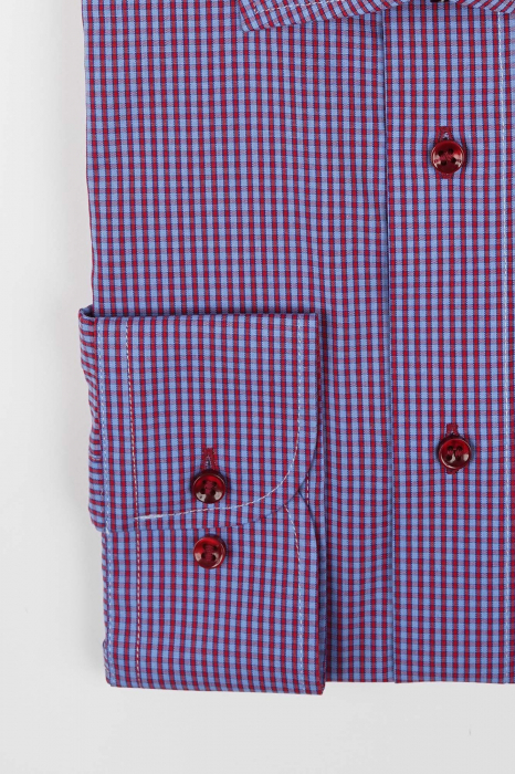 Camasa slim fit rosie cu carouri bleu [4]