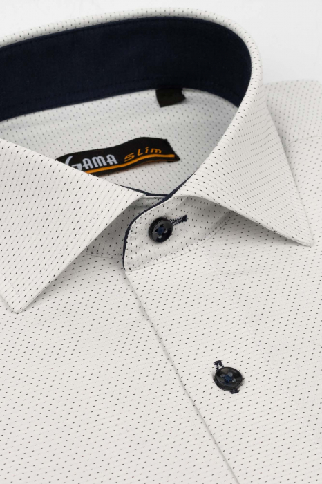 Camasa slim fit alba cu imprimeu geometric negru [2]