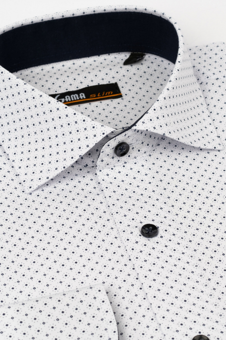 Camasa slim alba cu imprimeuri bleumarin 2XL [3]