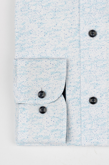 Camasa slim alba cu imprimeuri turcoaz si albastru [2]