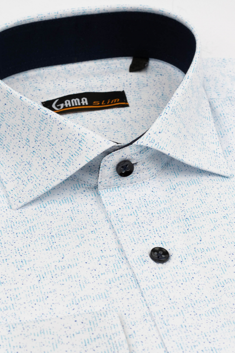 Camasa slim alba cu imprimeuri turcoaz si albastru [3]