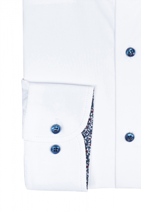Camasa slim fit alba cu insertie bleumarin cu flori la guler [3]