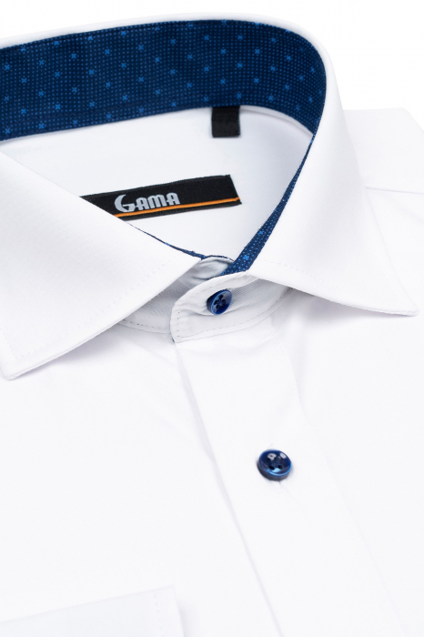 Camasa regular fit alba cu insertie in contrast la guler [2]