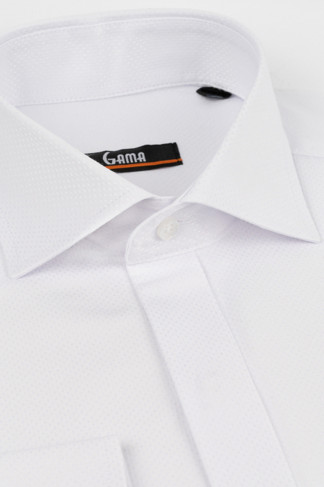 Camasa slim fit  alba cu model in tesatura si nasturi ascunsi [2]