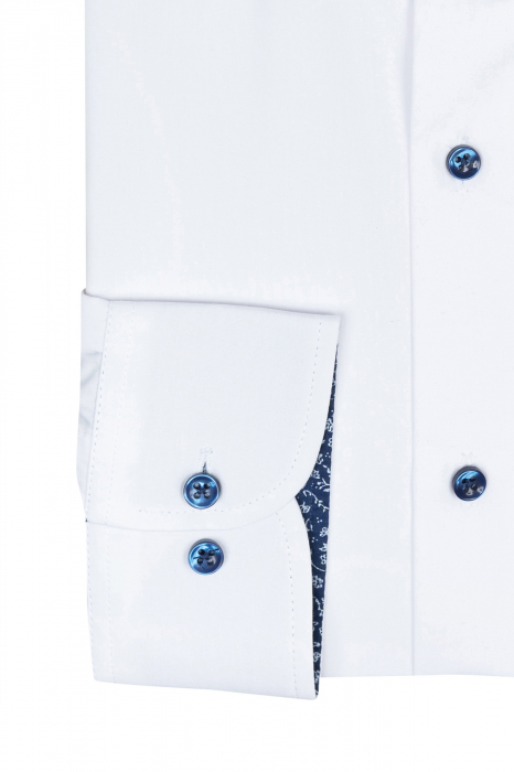 Camasa slim fit alba cu nasturi si insertie la guler in contrast [3]