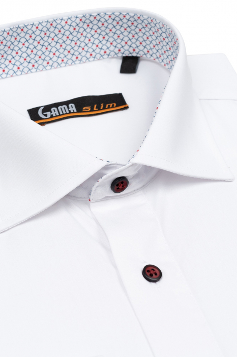 Camasa slim alba cu nasturi visinii [2]