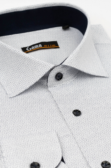 Camasa slim fit alba cu picouri bleumarin 2XL [3]