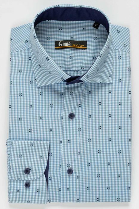 Camasa slim bleu cu carouri [2]