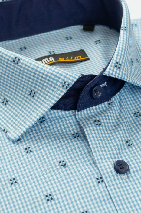 Camasa slim bleu cu carouri [3]
