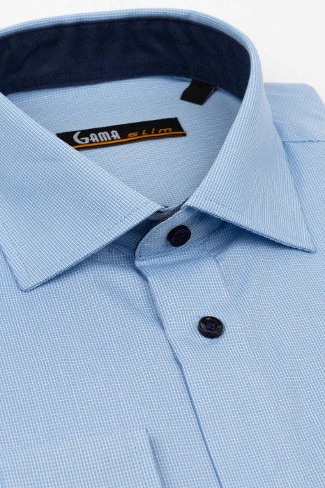 Camasa slim fit  bleu  cu carouri albe [3]