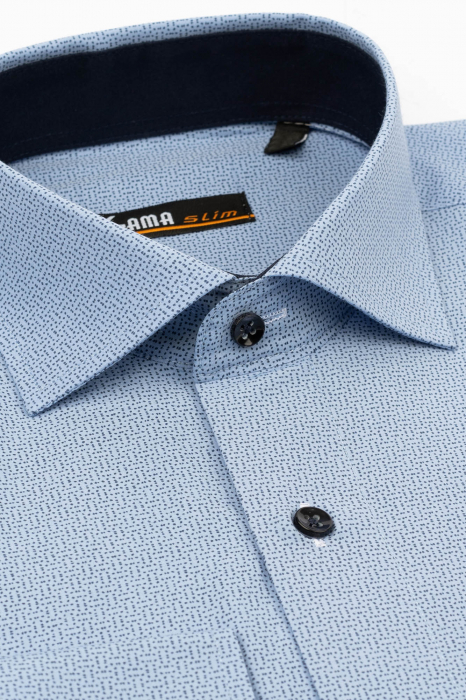 Camasa slim bleu cu picouri bleumarin [3]