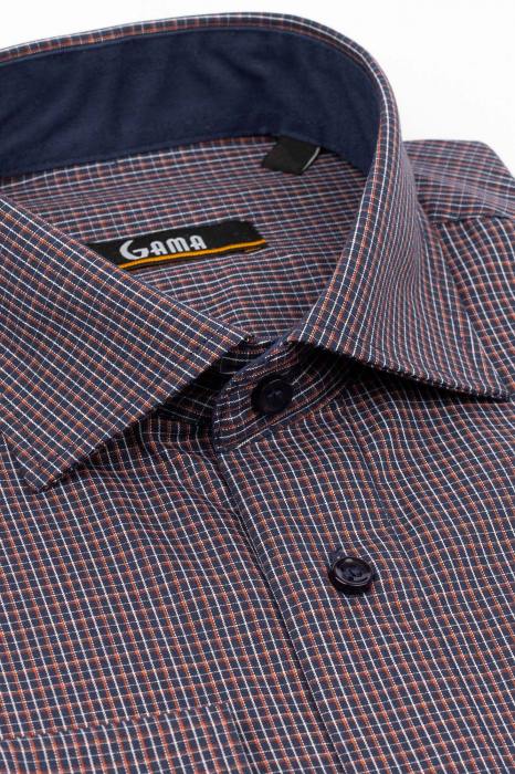 Camasa slim fit bleumarin cu carouri albe si caramizii [2]
