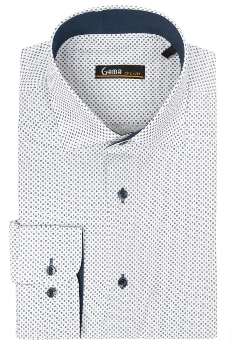 Camasa slim fit alba cu cercuri bleumarin inchis [2]
