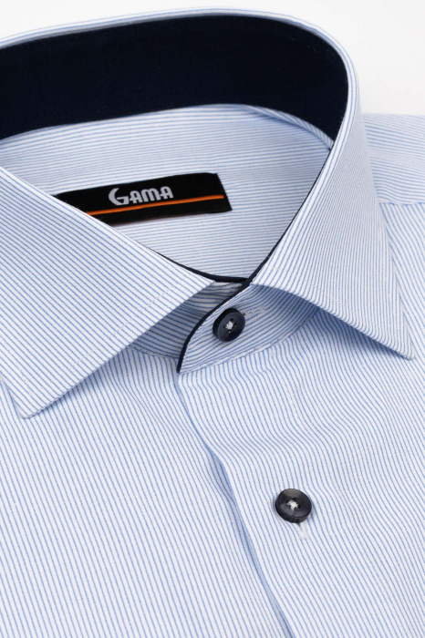 Camasa slim fit alba cu dungi bleu [3]