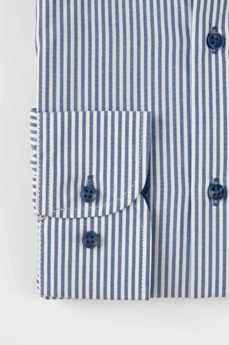 Camasa slim fit alba cu dungi bleumarin [3]