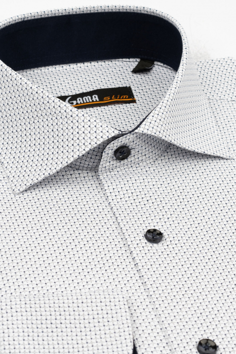 Camasa slim fit alba cu imprimeuri bleu cu bleumarin 2XL [3]