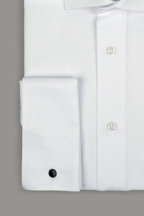 Camasa slim fit alba cu model in tesatura si manseta dubla [2]