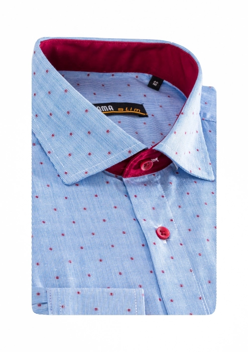 Camasa slim fit bleu cu buline rosii [2]