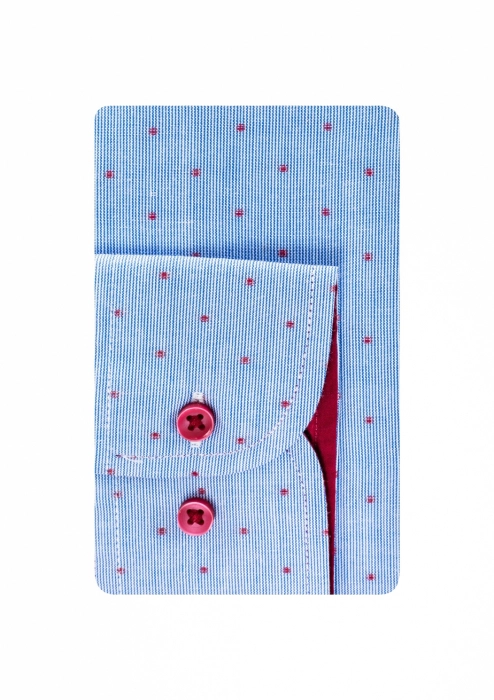Camasa slim fit bleu cu buline rosii [3]