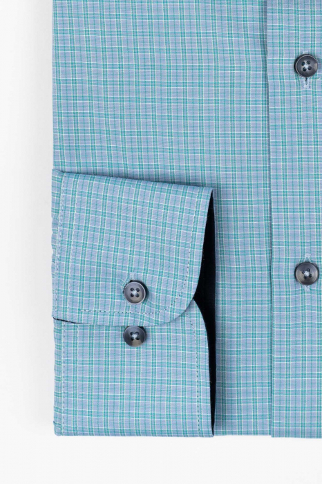 Camasa slim fit bleu cu carouri verzi [2]