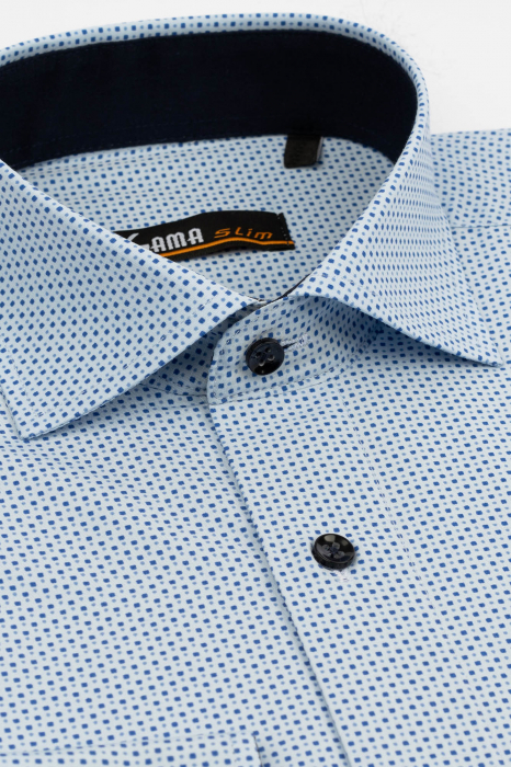 Camasa slim fit bleu cu imprimeuri geometric albastru