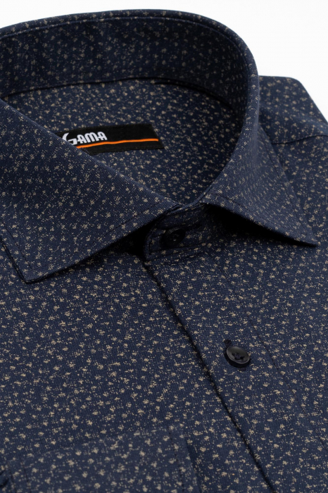 Camasa slim fit bleumarin cu imprimeu maro [2]