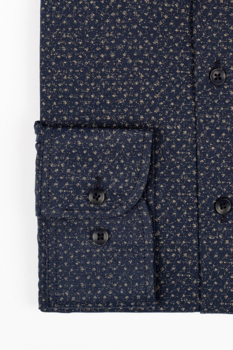 Camasa slim fit bleumarin cu imprimeu maro [3]