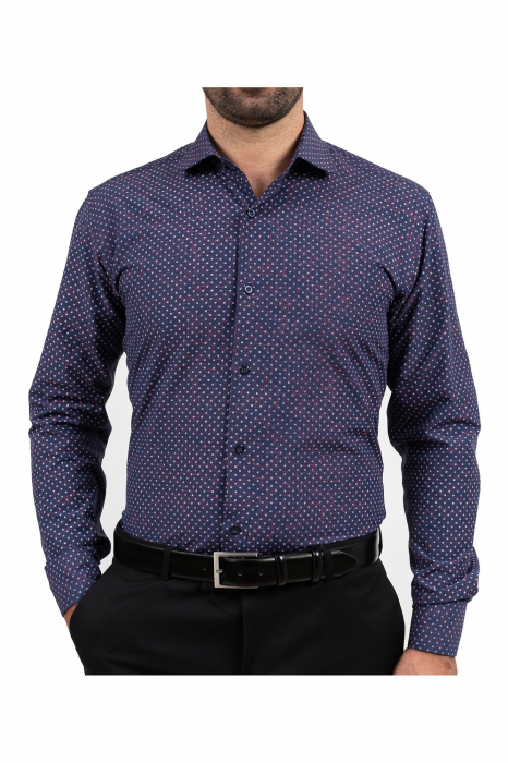Camasa slim fit bleumarin cu imprimeuri roz [5]