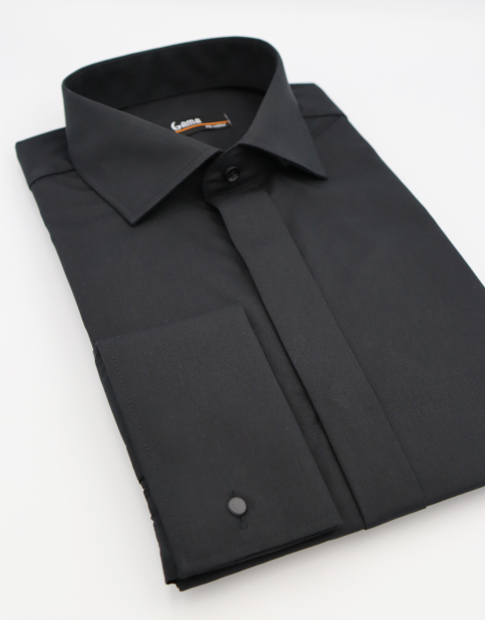 Camasa barbati regular fit eleganta neagra cu nasturi ascunsi si manseta dubla CONFORT [2]