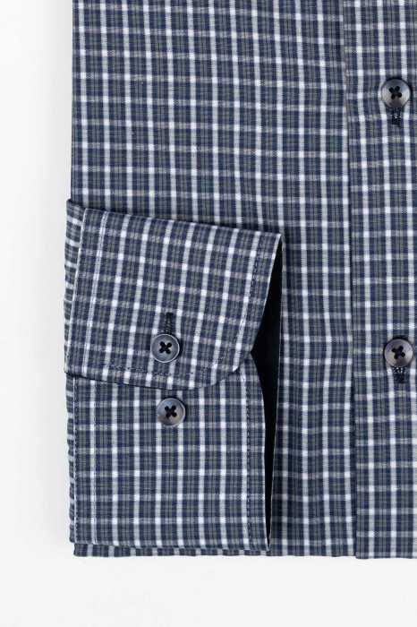 Camasa slim fit gri cu carouri albe si bleumarin [2]